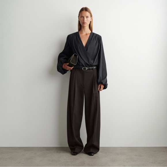 COS GATHERED WRAP OVER BLOUSE TOP IN CHARCOAL SZ L - NEW WITHOUT TAGS - Picture 9 of 10